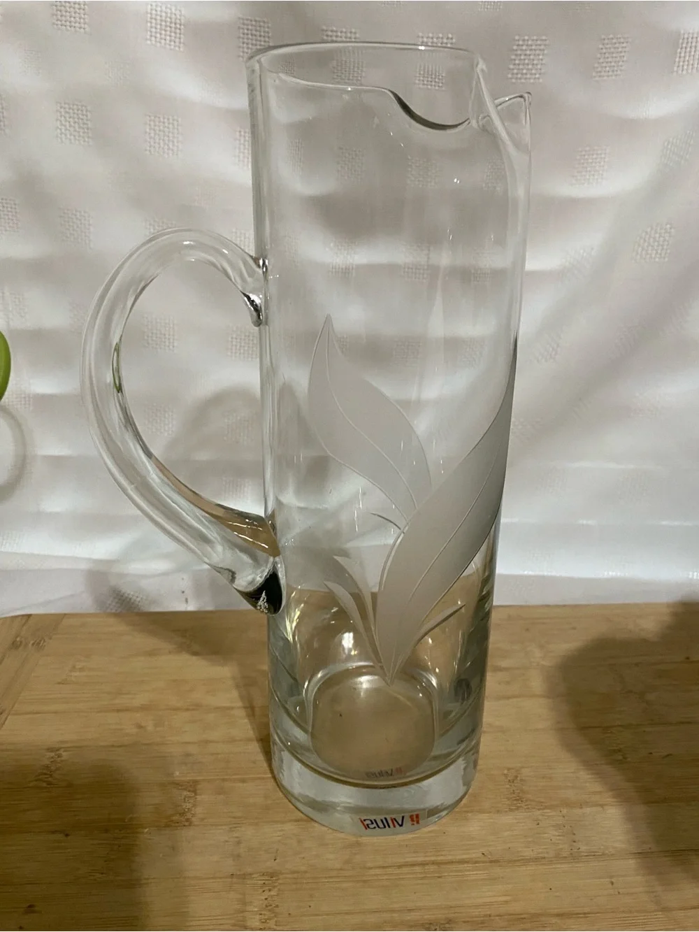 Vintage Vilusi Glass Handblown Etched Cylinder Vase